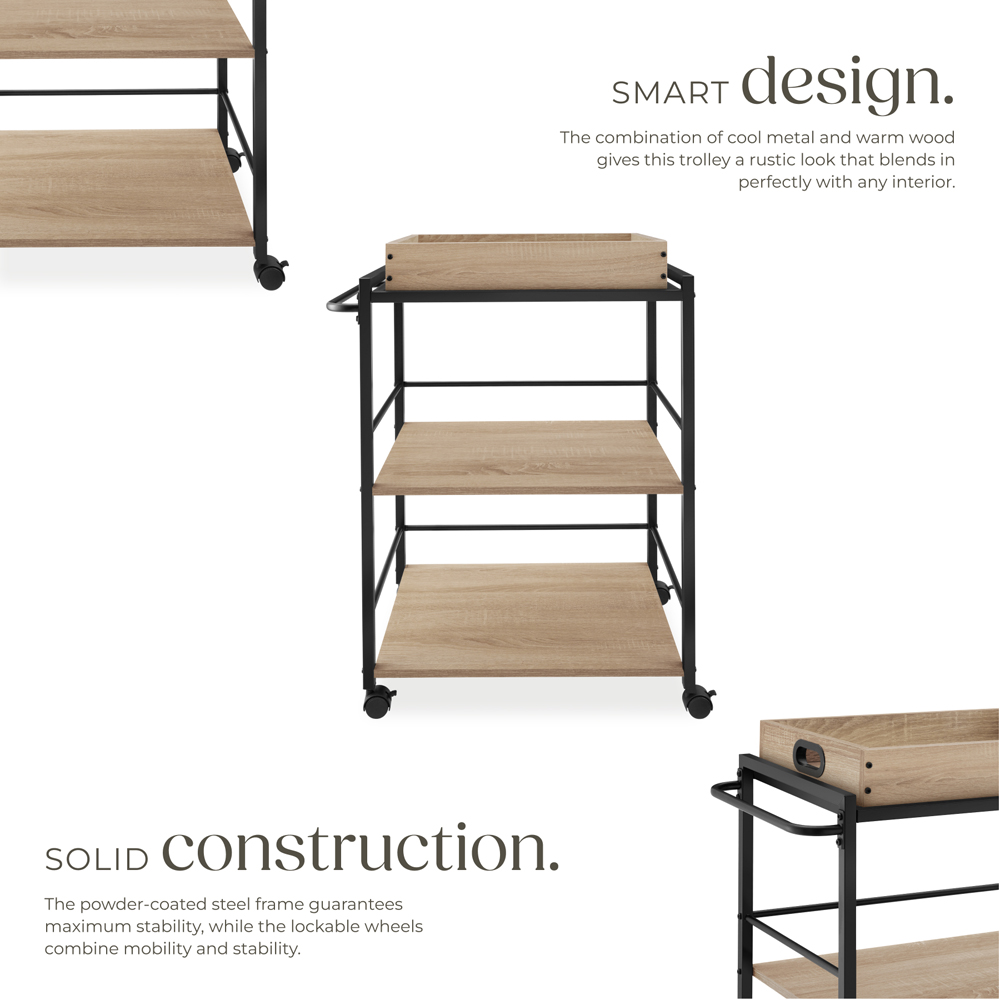 Tectake Worcester 3 Shelf Sonoma Oak Drinks Trolley Image 4