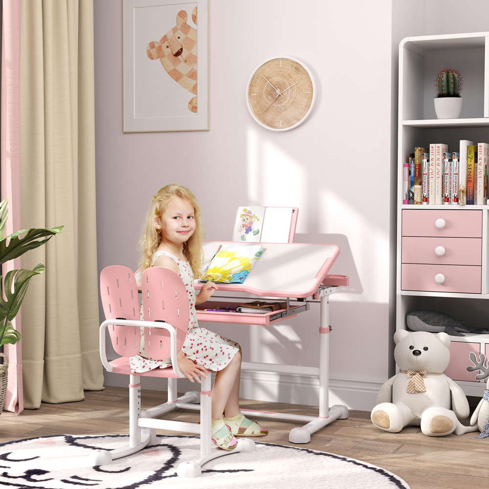 AIYAPLAY Pink Kids Tiltable Desk and Chair Set Image 3