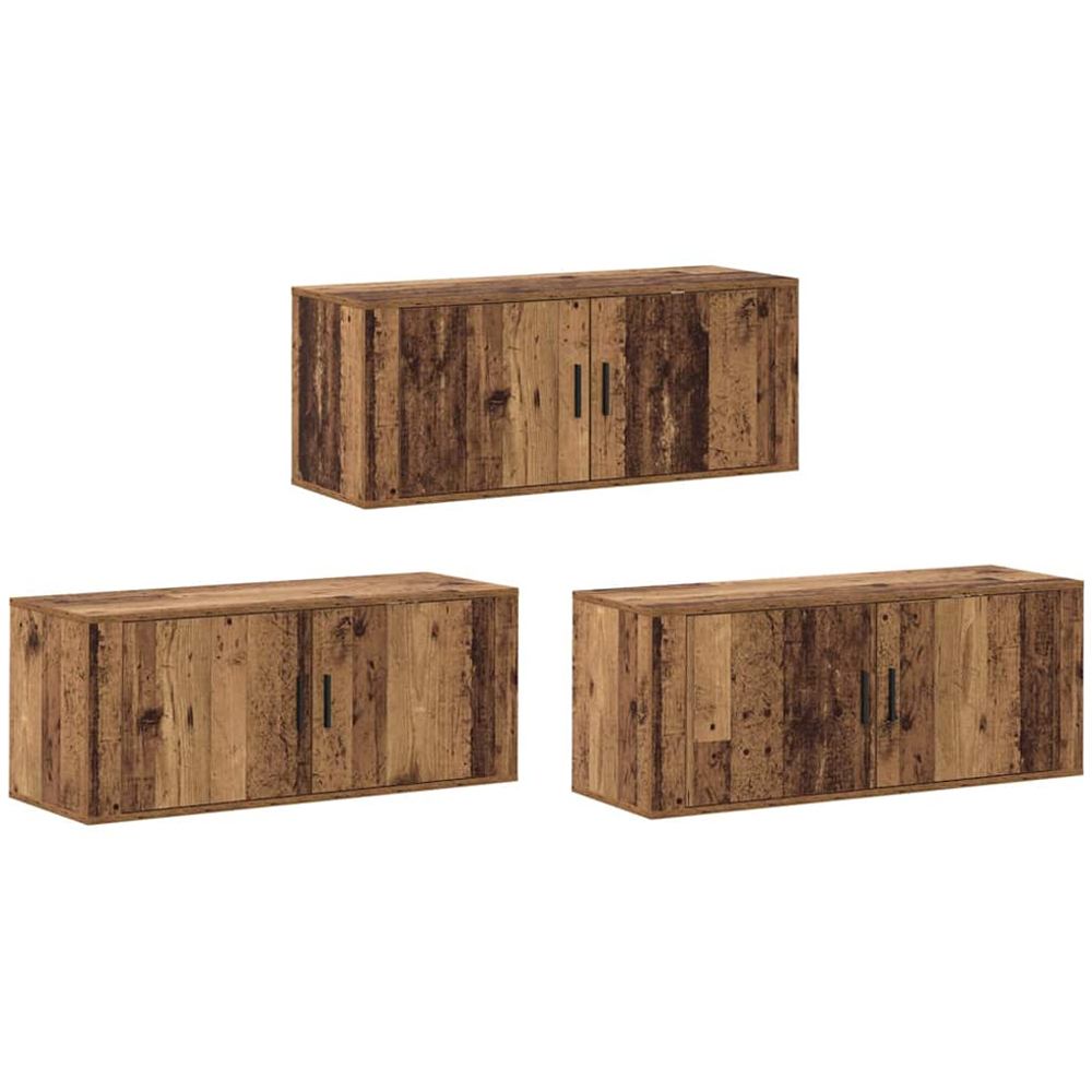 vidaXL 2 Door Old Wood Wall Mounted Wide TV Unit Set of 3 Image 3