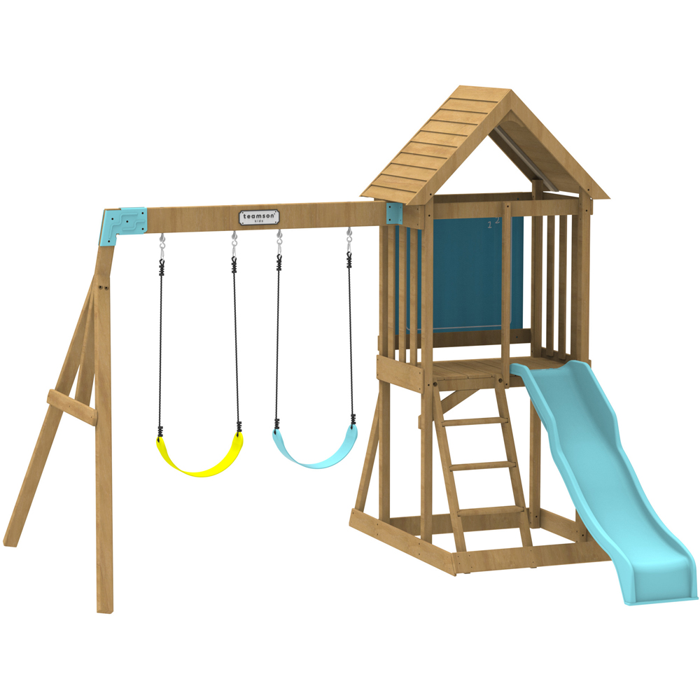 Teamson Home Panama Aqua and Natural Outdoor Wooden Swing Set Image 1