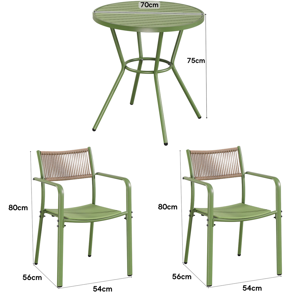 Core Products 2 Seater Moss Green Rope Back Effect Round Plastic Table Garden Bistro Set Image 8