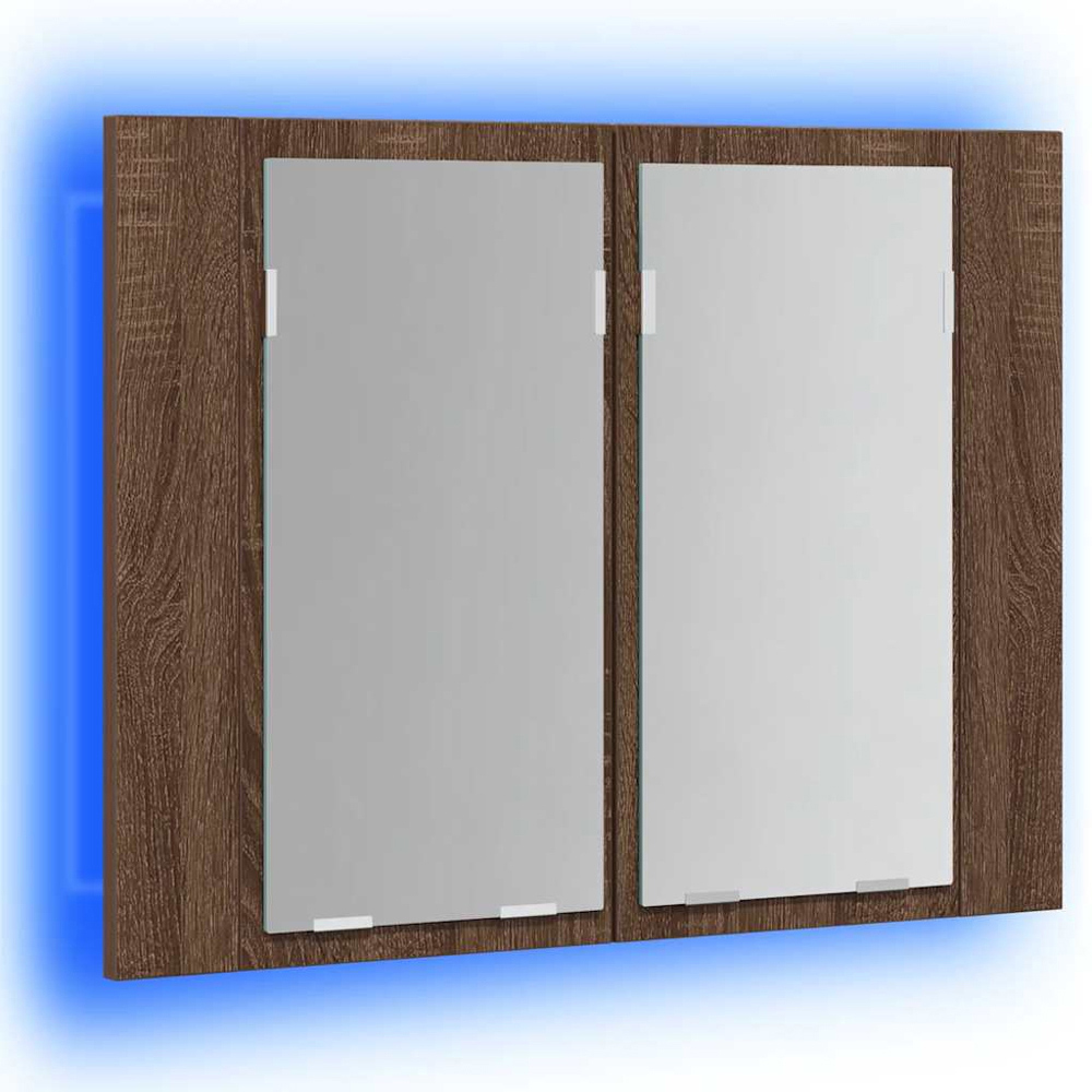 vidaXL 2 Door Brown LED Mirror Bathroom Cabinet Image 6