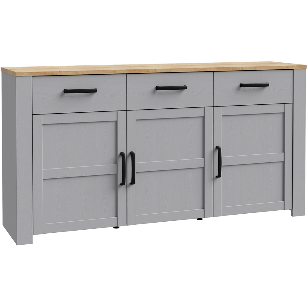 Florence Bohol 3 Door 3 Drawer Grey Riviera Oak Sideboard Image 2