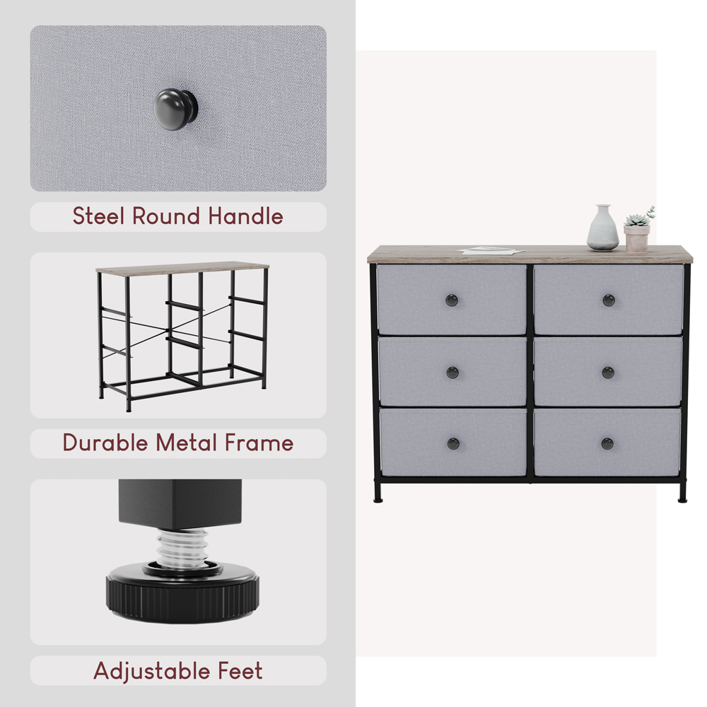 Vida Designs Chorley 6 Drawer Beige and Grey Wood Fabric Chest of Drawer Image 5