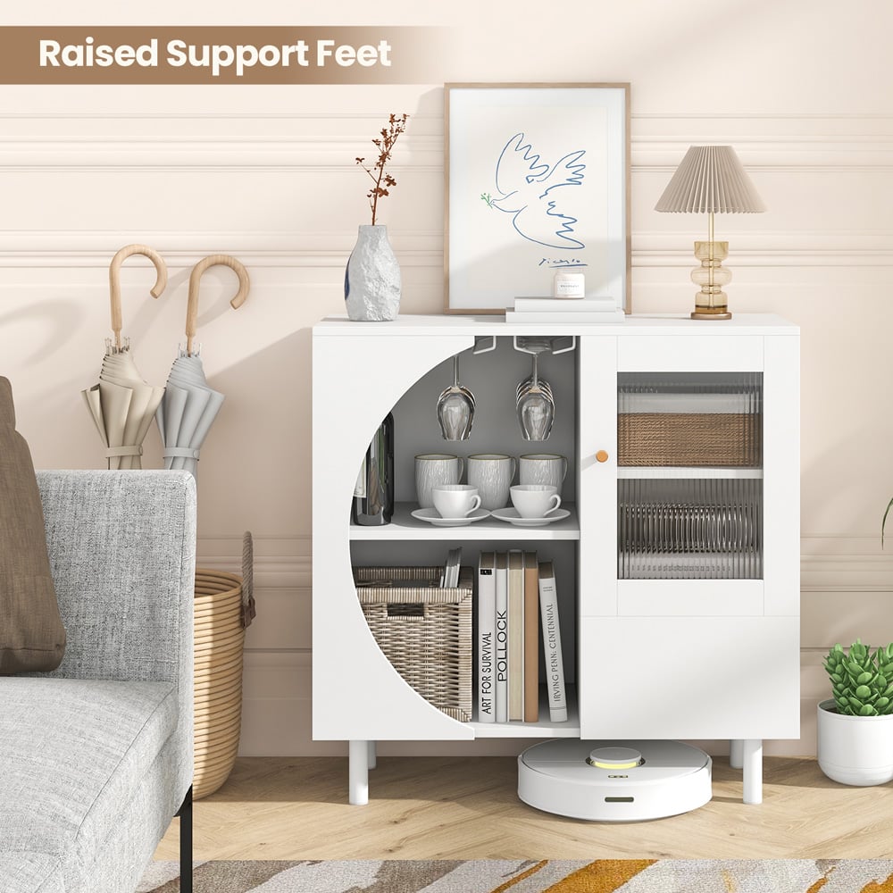Costway 2 Door 2 Shelf White Kitchen Sideboard Image 4
