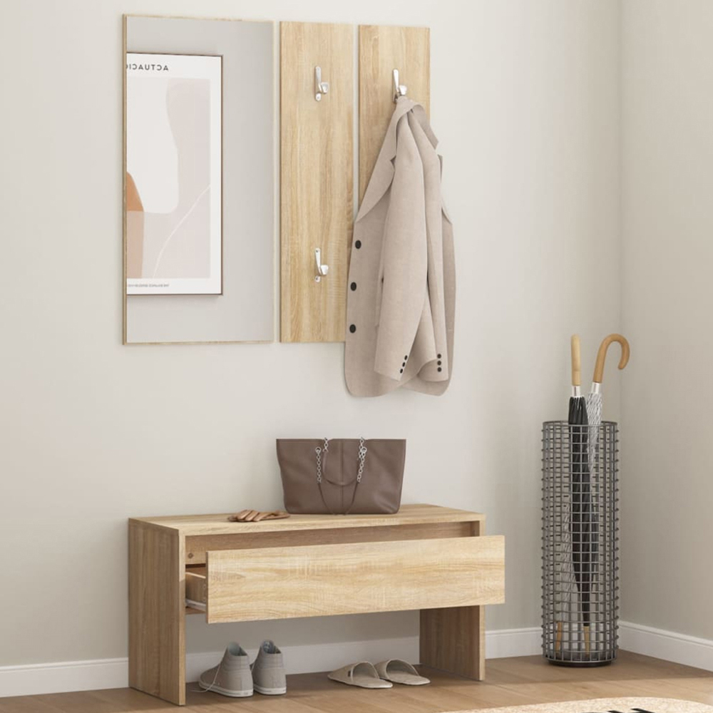 vidaXL Sonoma Oak Wooden Hall Bench and Mirror Set Image 1