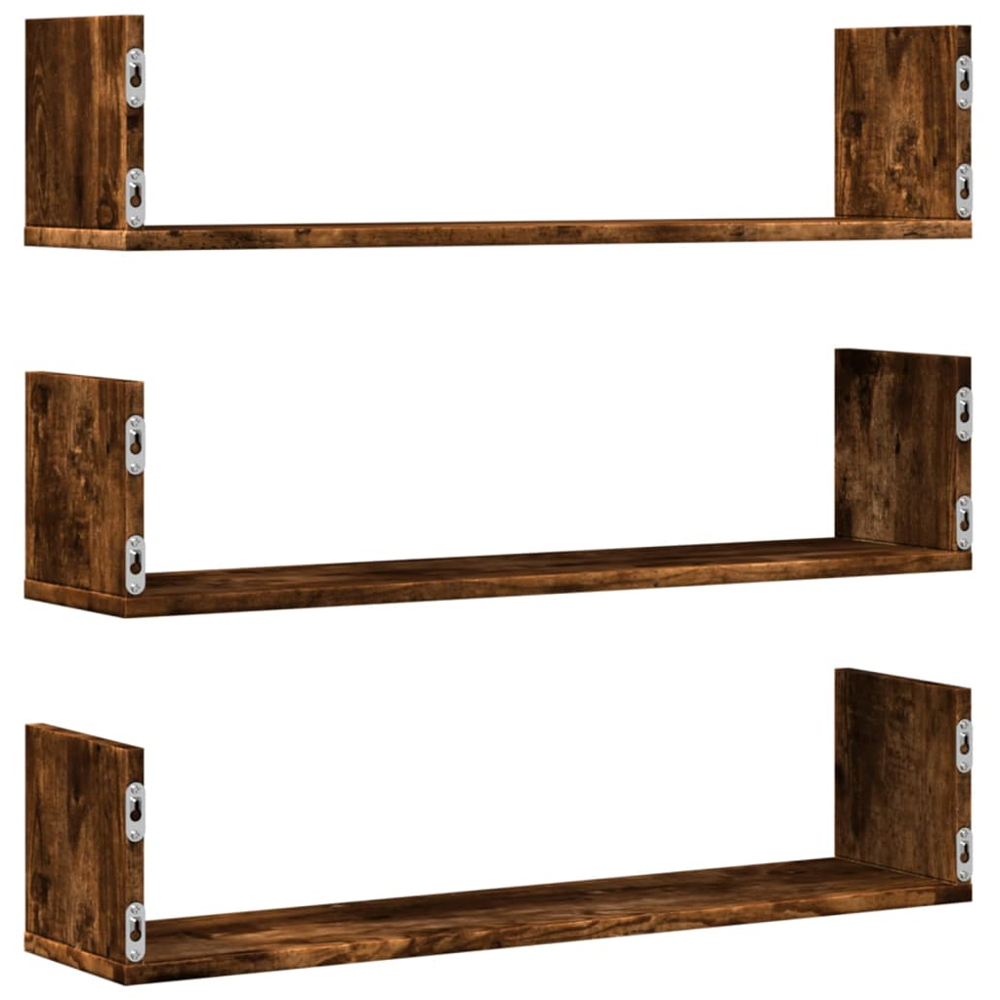 vidaXL 80cm Set of 3 Smoked Oak Floating Wall Shelf Image 5