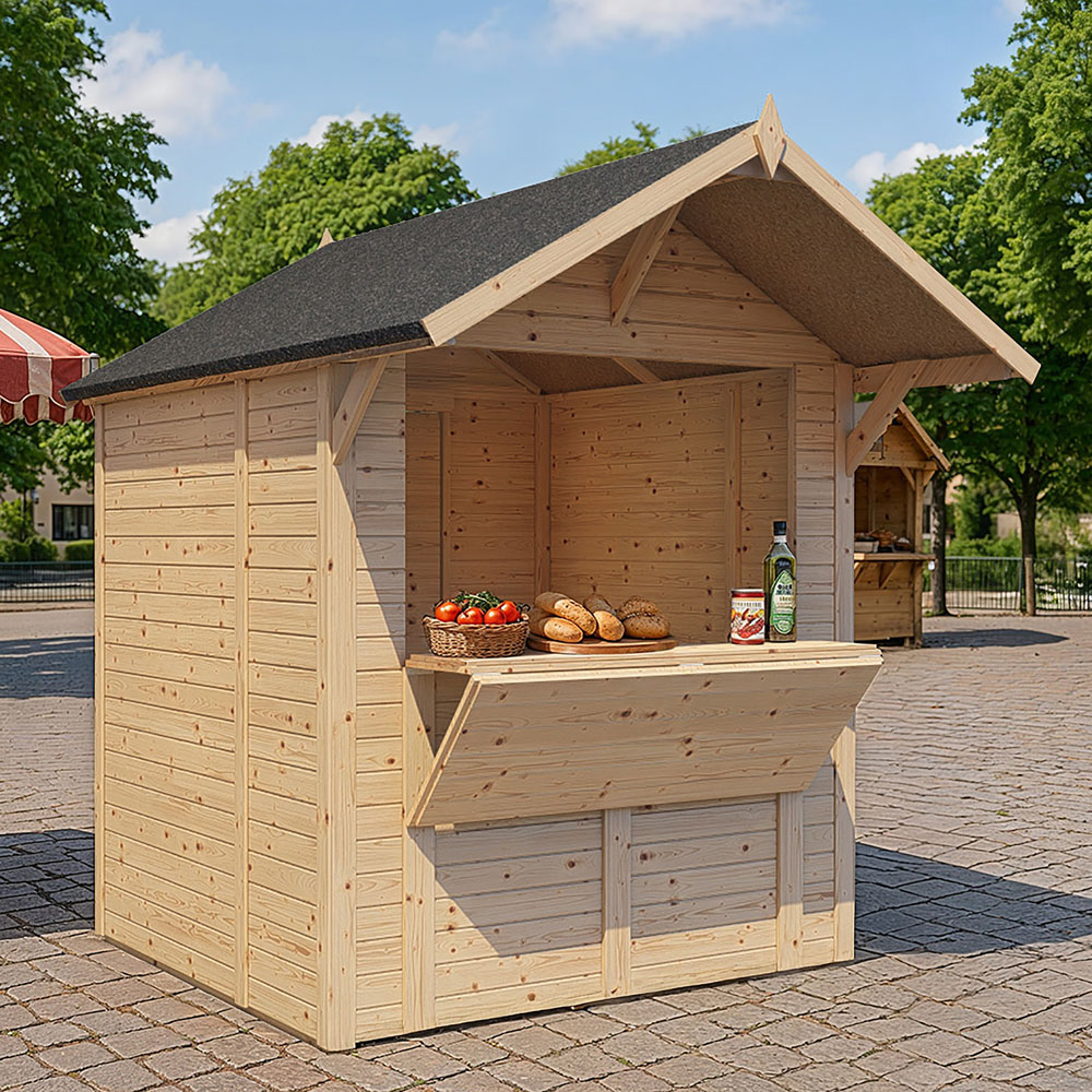 Rowlinson Bertilo 6 x 6ft Natural Apex Market Stall with Fold-Down Serving Counter Image 2