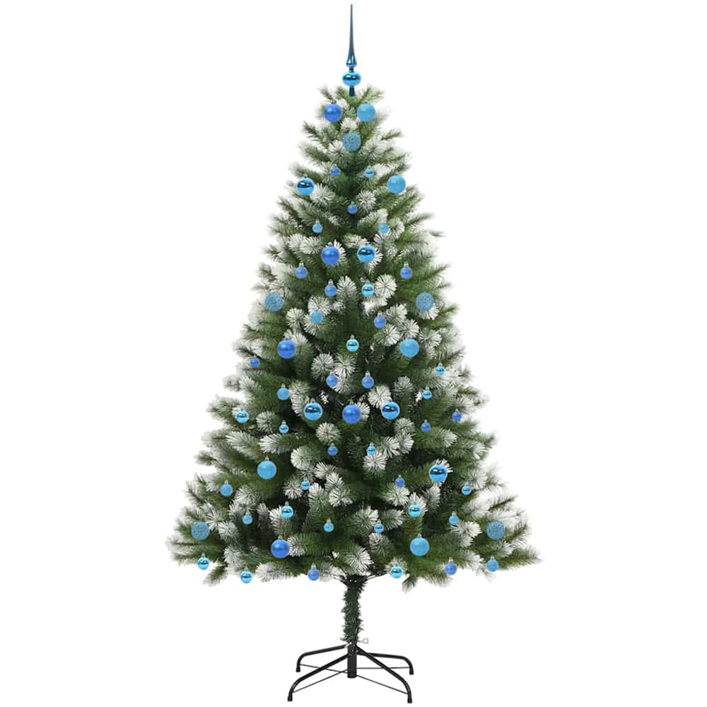 vidaXL Pre-Lit Blue Baubles Green Artificial Snow Tipped Hinged Christmas Tree 7ft Image 4