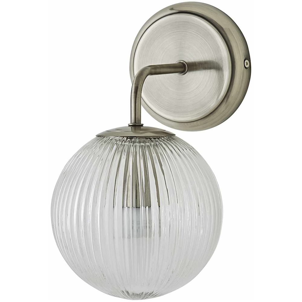 ValueLights Kempton Brushed Chrome Ribbed Globe Shade Wall Light with Bulb 2 Pack Image 3