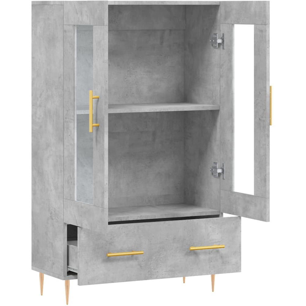 vidaXL 2 Glass Door Single Drawer Concrete Grey Highboard with Gold Handle Image 5