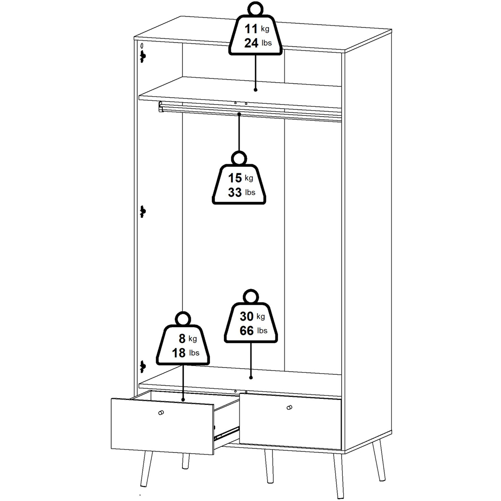 Florence Cumbria 2 Door 2 Drawer White Wardrobe Image 6