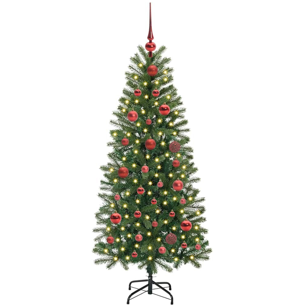 vidaXL Pre-Lit Red Baubles Green Artificial Christmas Tree 5ft Image 1