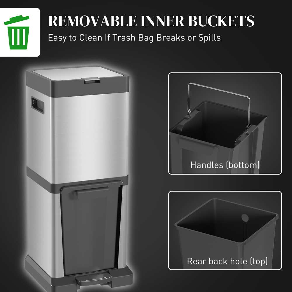 HOMCOM Silver Double Kitchen Bin with Soft Close Lid 34L Image 7