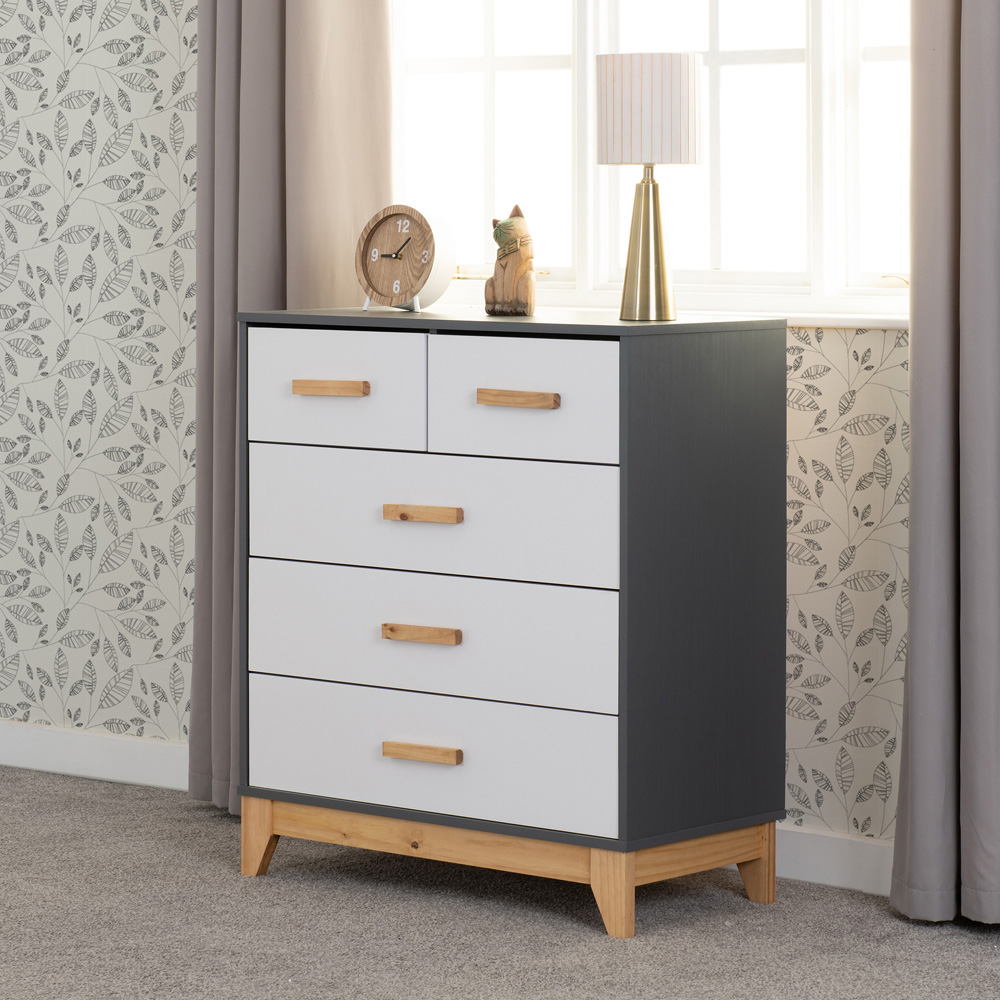 Seconique Cleveland 5 Drawer White and Grey Metal Effect Chest of Drawers Image 8
