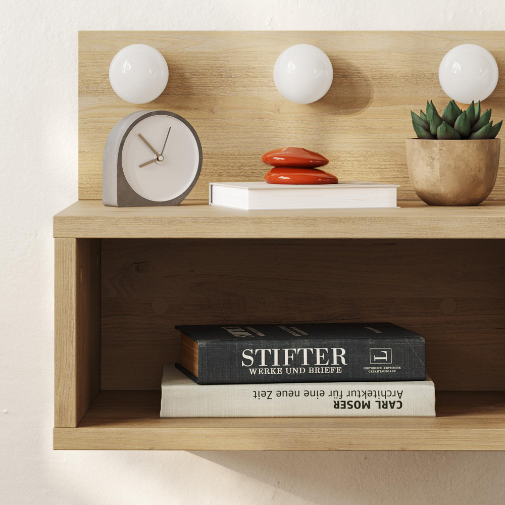 Decortie Treo 2 Shelf Sapphire Oak LED Wall-Mounted Bedside Table Image 3