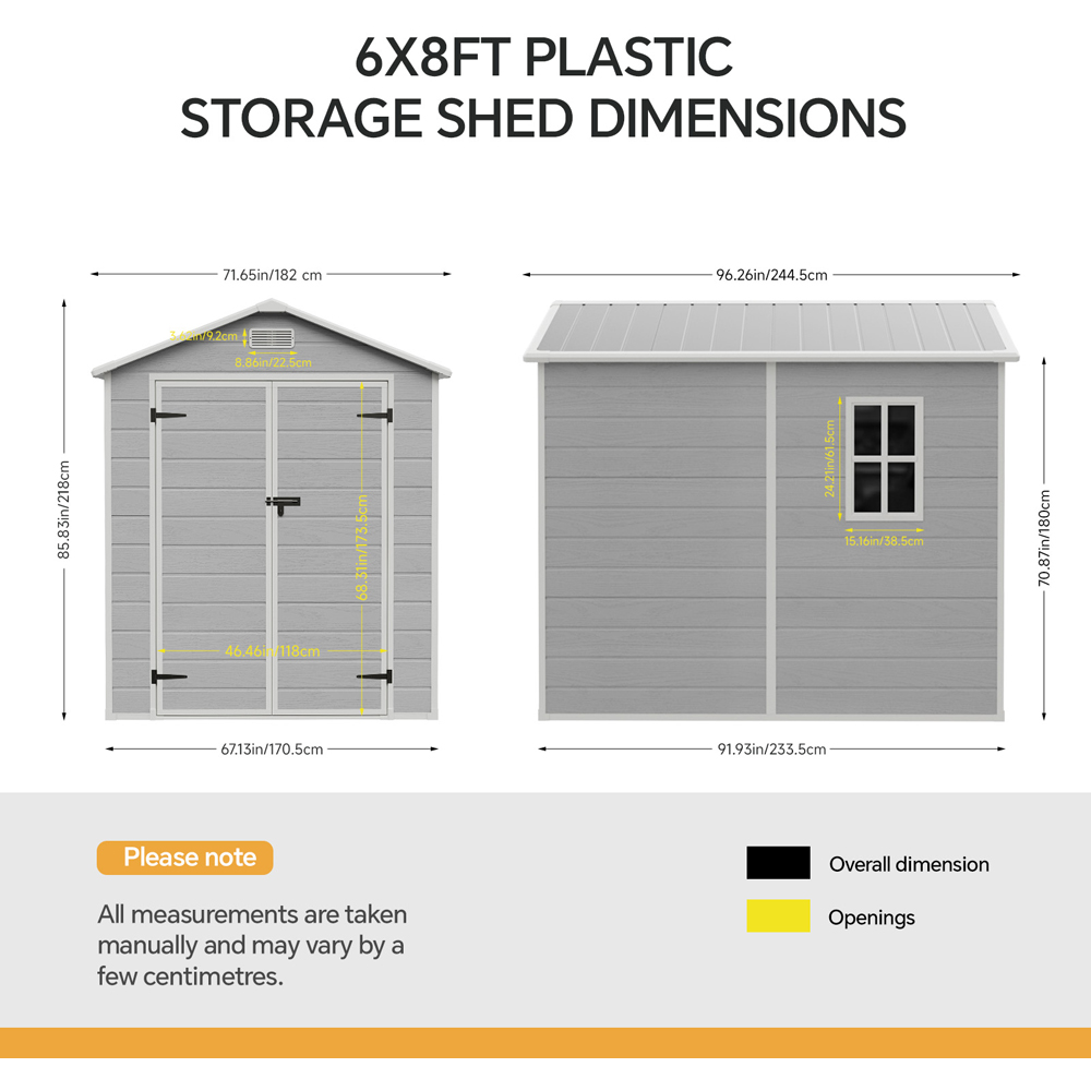 Living and Home 6 x 8ft Smokey Grey Wood Grain Plastic Garden Storage Shed Image 9
