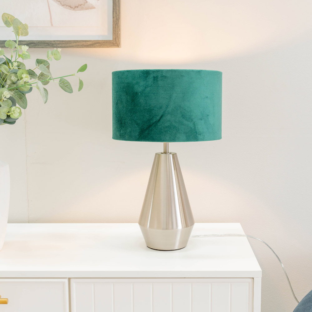 ValueLights Jax Forest Green Velvet Shade Brushed Chrome Touch LED Table Lamp Image 2