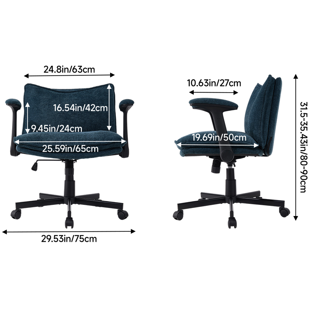 Living and Home Navy Blue Height Adjustable Chenille Upholstered Office Chair Image 9