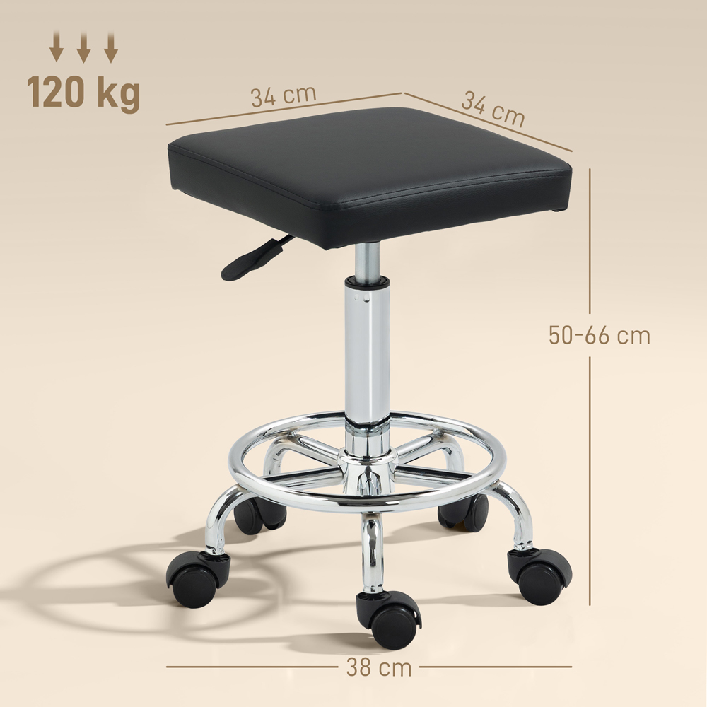 Portland Black PU Leather Adjustable Rolling Stool Image 9