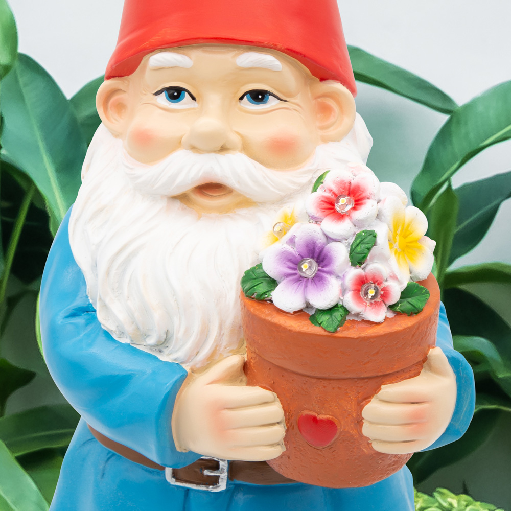GardenKraft LED Solar Gnome with Flower Pot Light Up Garden Ornament Image 6