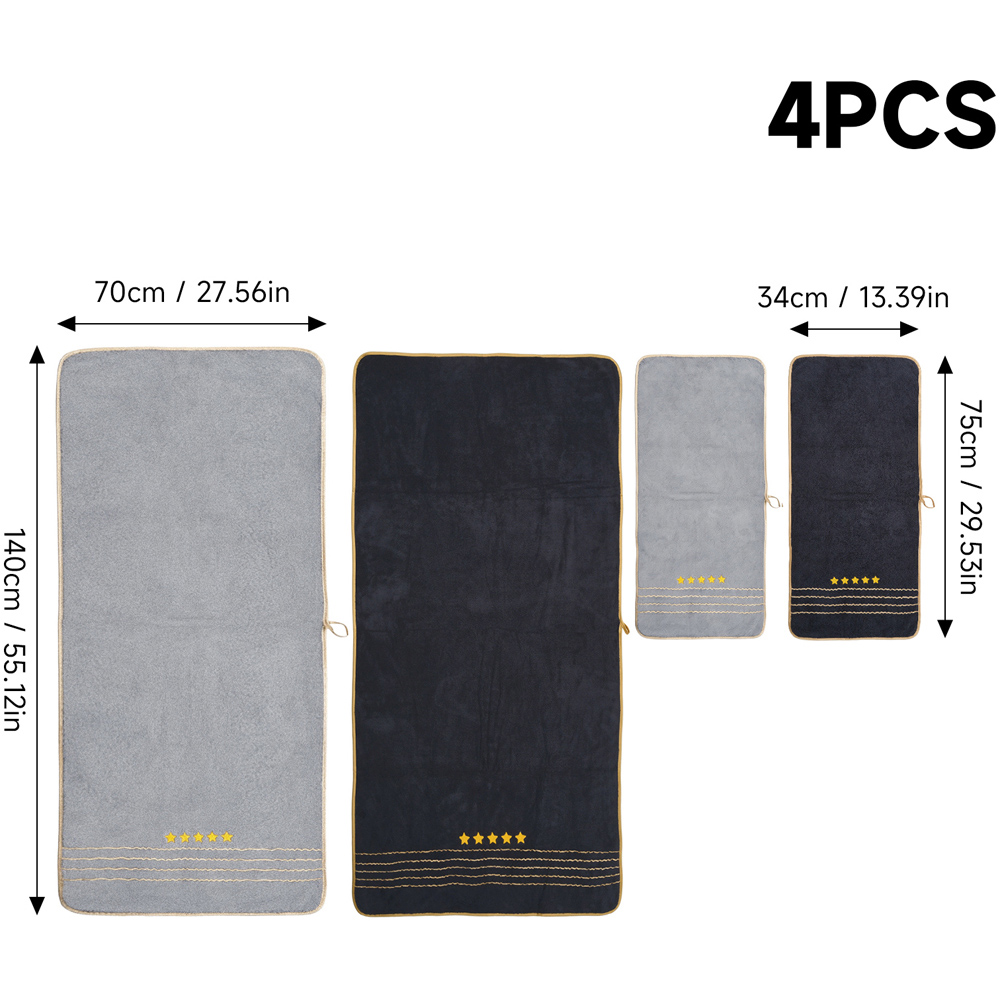 Living and Home Soft Polyester Dark Grey and Light Grey Gold Star Towel Set of 4 Image 8