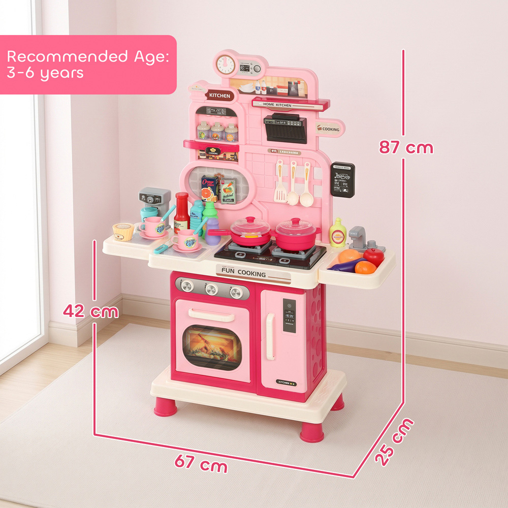 AIYAPLAY Kids Pink 33 Piece Kitchen Playset with Light Sound and Storage Image 7