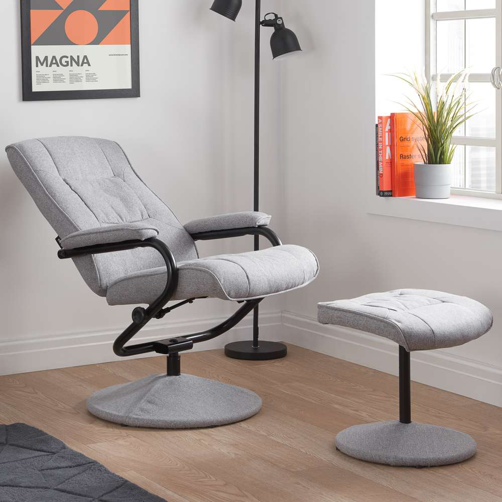 Memphis Grey Swivel Chair with Footstool Image 8