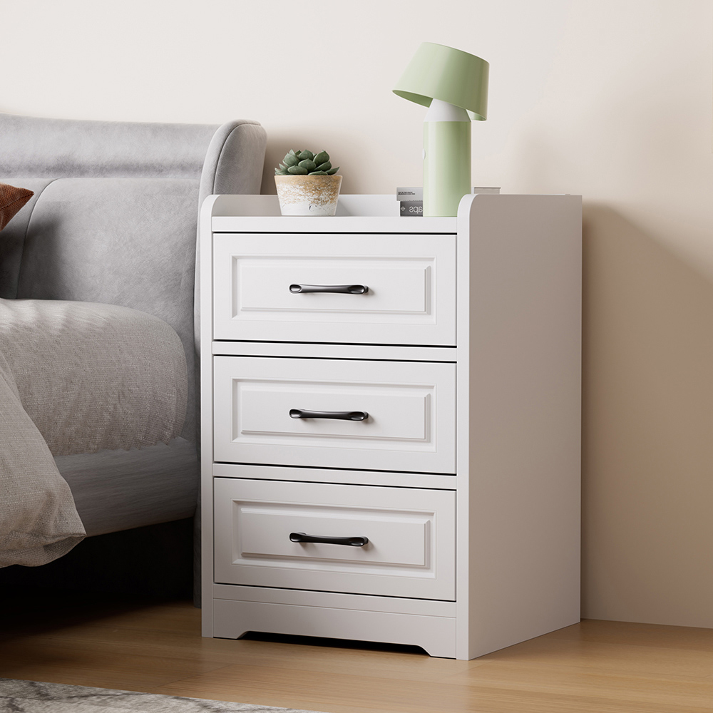 Living and Home 3 Drawer Warm White Modern Bedside Table Image 7