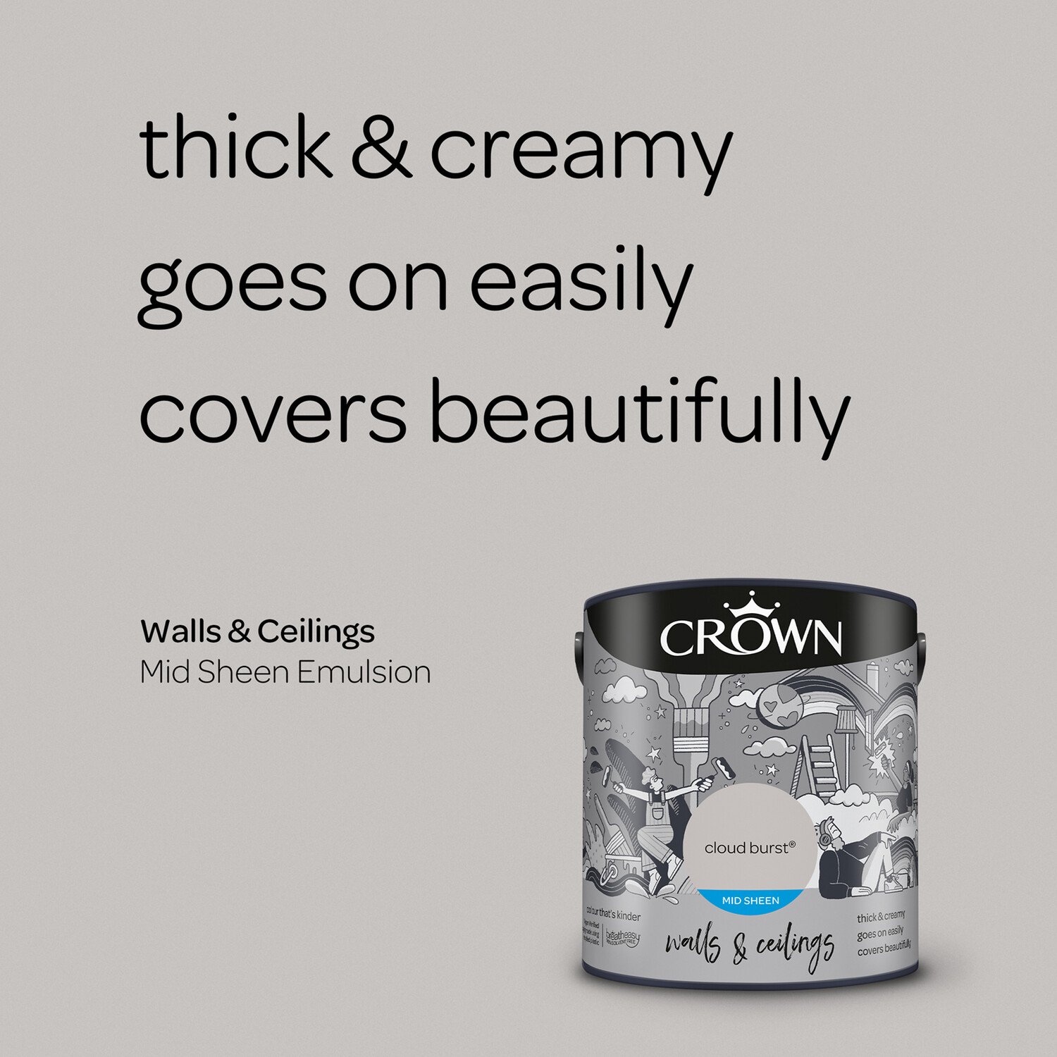 Crown Walls and Ceilings Mid Sheen Emulsion Cloud Burst 2.5l Image 5