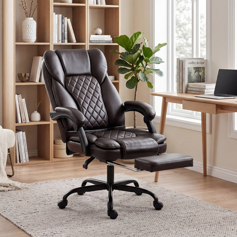 HOMCOM Brown High Back Home Office Reclining Chair Image 2