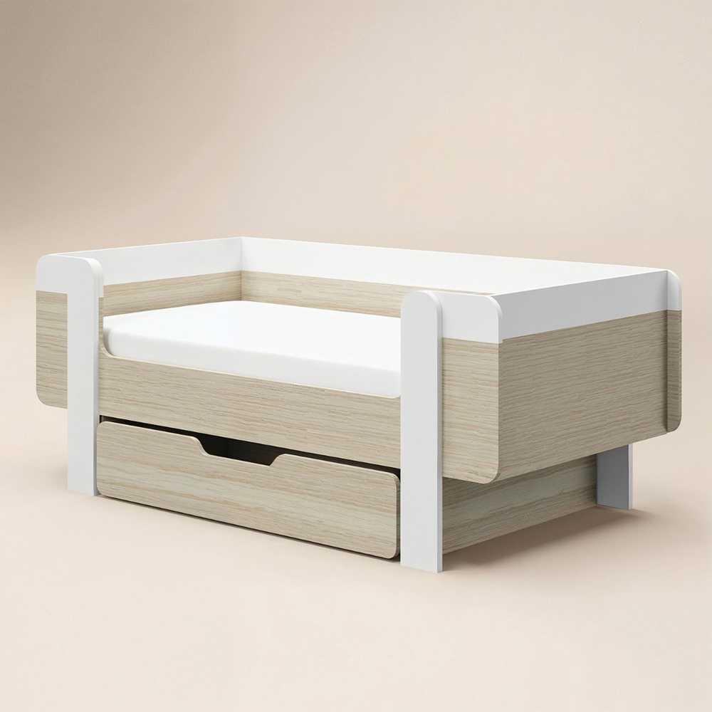 Flair Alfie Toddler White and Oak Wooden Bed with Storage Image 2