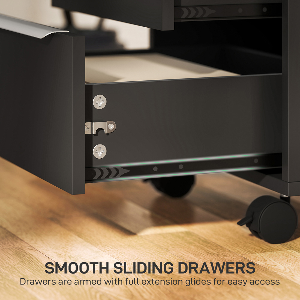 HOMCOM 3 Drawer Black Lockable Mobile Filing Cabinet Image 7