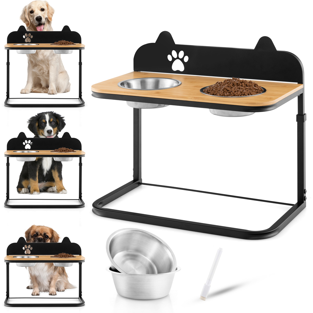 Costway Heights Adjustable Elevated Dog Bowls Feeder with Marker Image 3