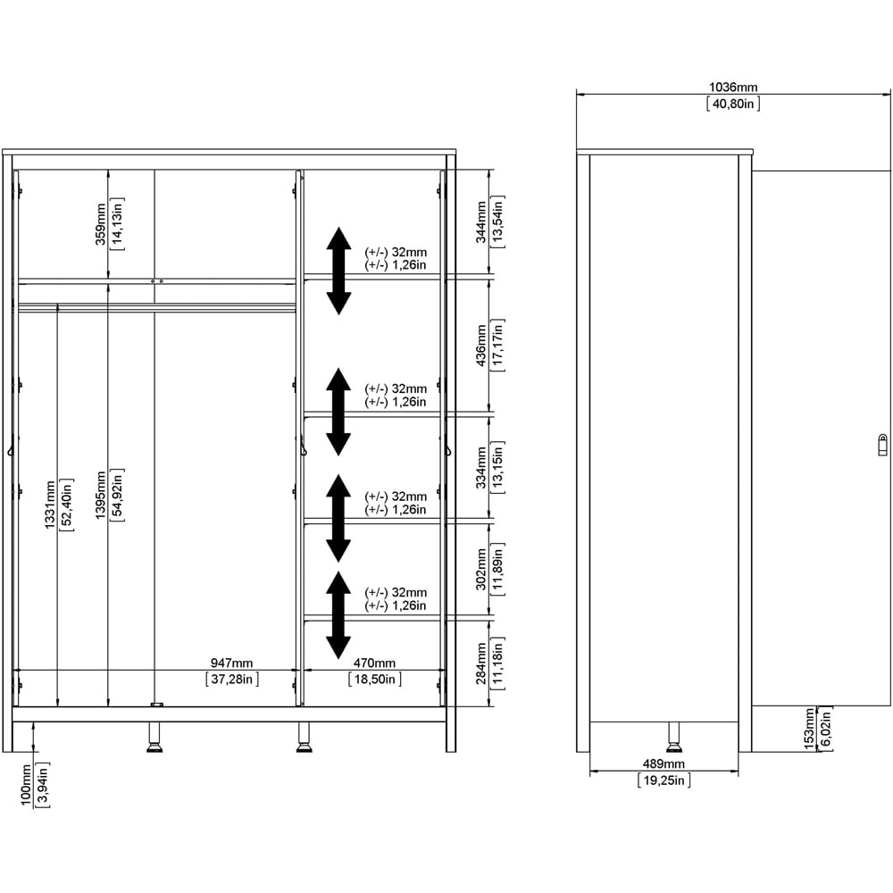 Florence Madrid 3 Door White Wardrobe Image 7