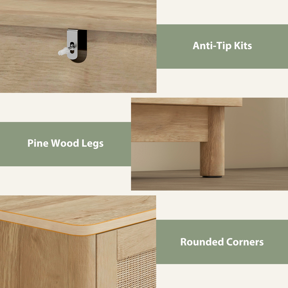 Portland 3 Drawer Oak Rattan Chest of Drawers Image 8