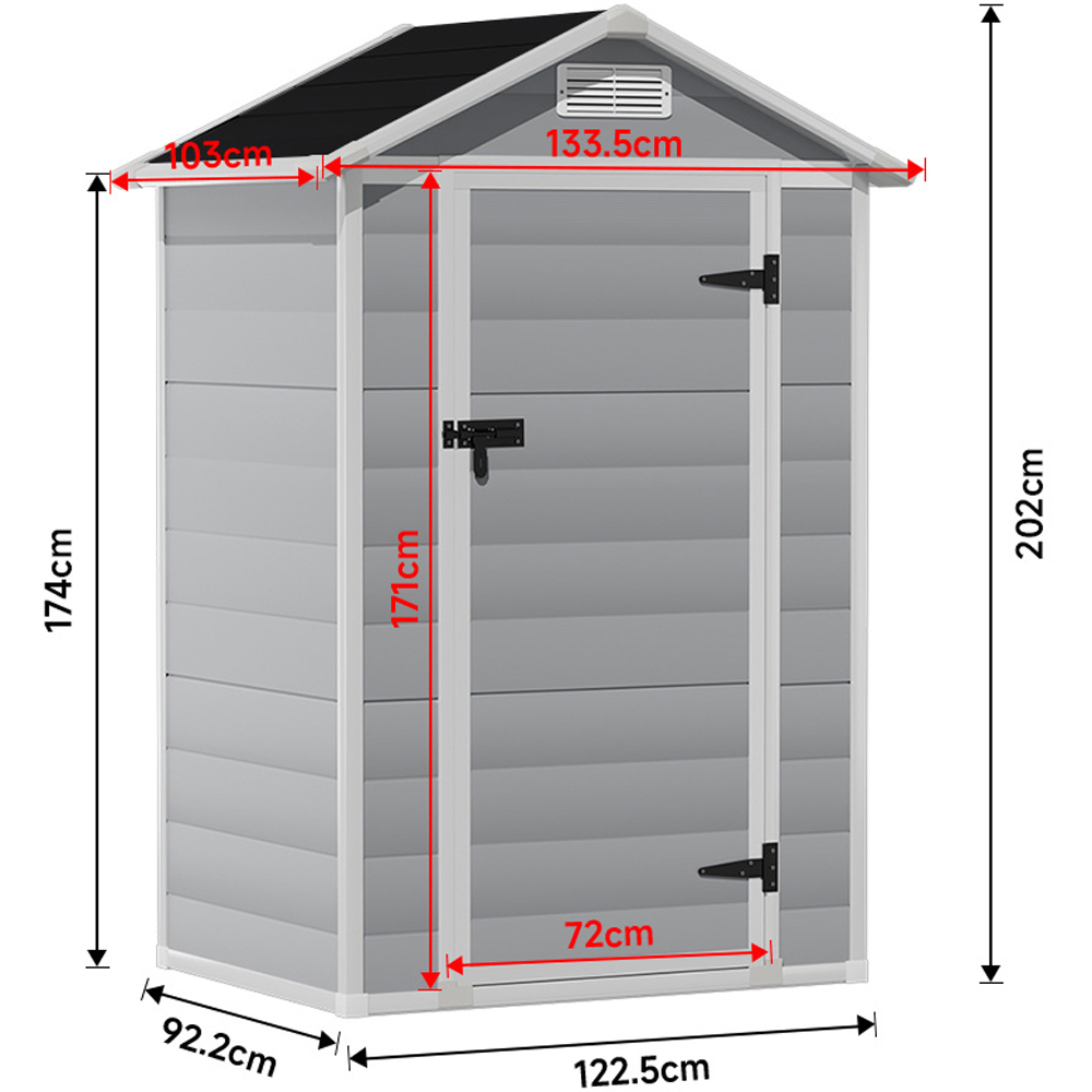 H&O Direct 4 x 3ft Grey and Black Plastic Open Gable Roof Tool Storage Shed Image 5