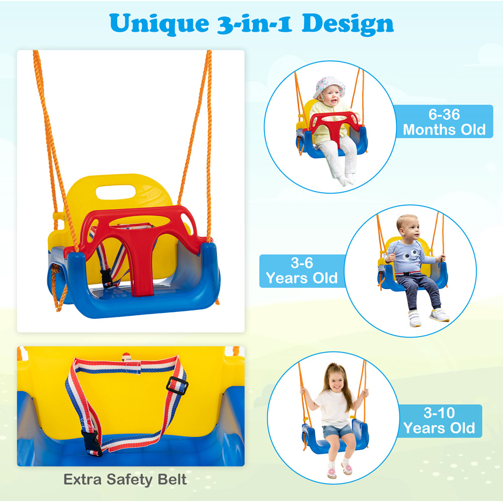 Costway Blue and Yellow Swing Set with Carbon Steel Swing Frame Image 5
