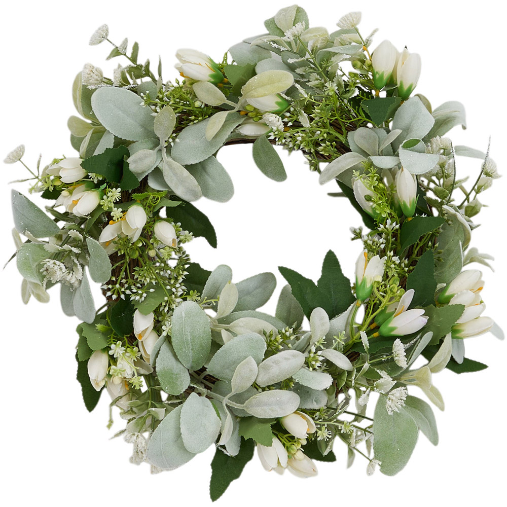 Living and Home Artificial Tulip Rustic Door Wreath with Green Leaves 43cm Image 3