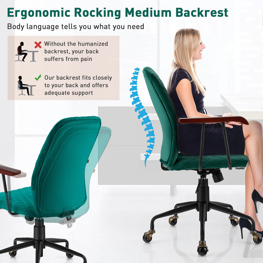 Costway Green Velvet Adjustable Rocking Office Chair Image 8