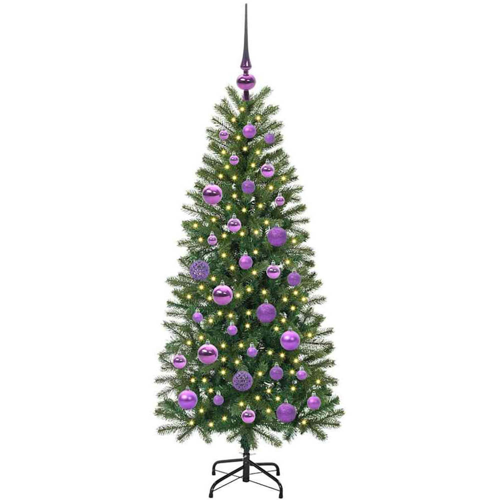 vidaXL Pre-Lit Lilac Baubles Green Artificial Christmas Tree 4ft Image 1