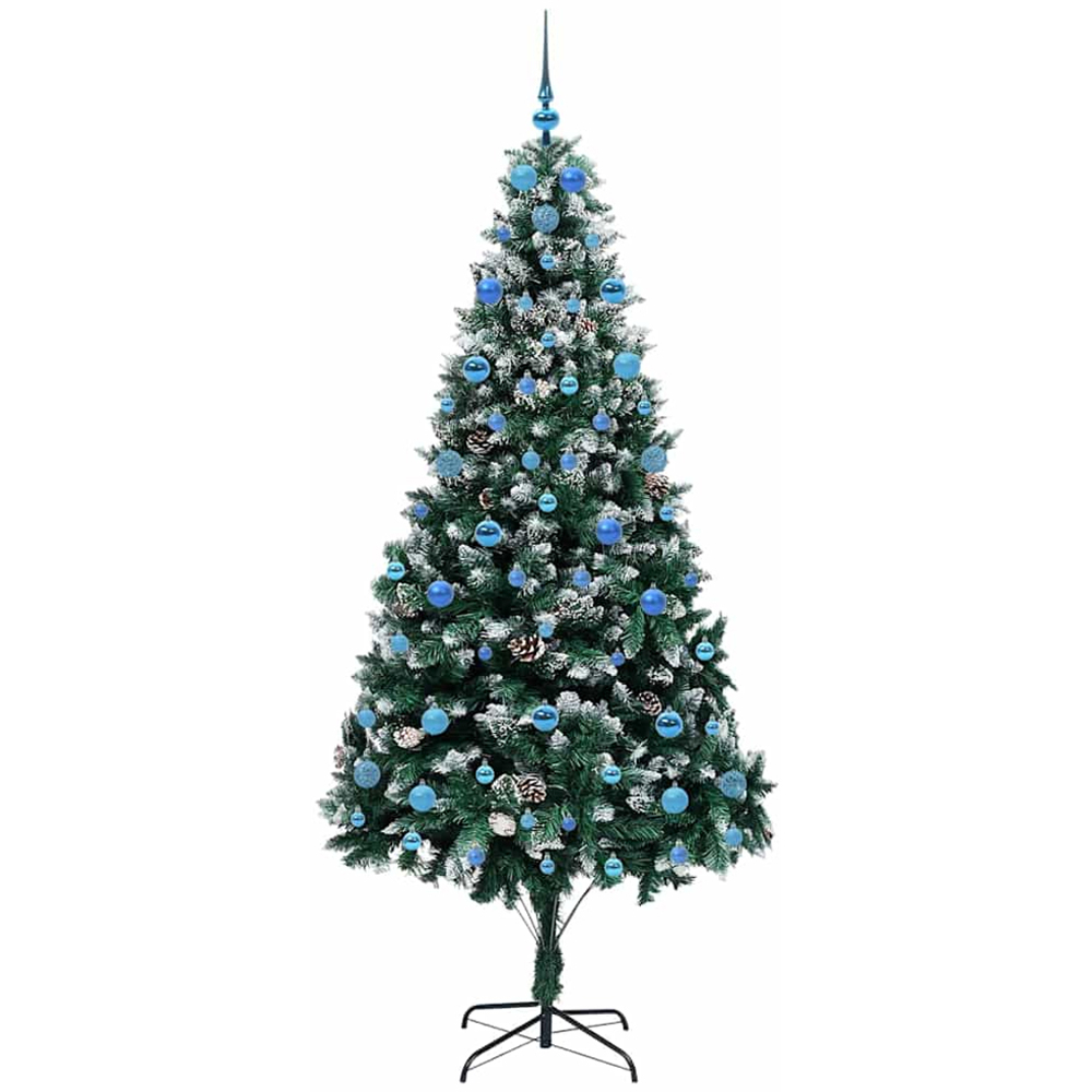 vidaXL Pre-Lit Blue Baubles Green Artificial Christmas Tree 7ft Image 4