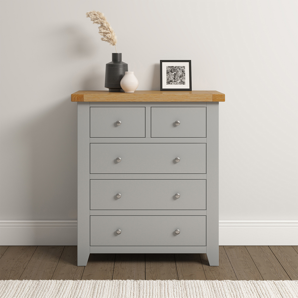 Seconique Windsor 5 Drawer Pebble Grey and Oak Storage Chest Image 8