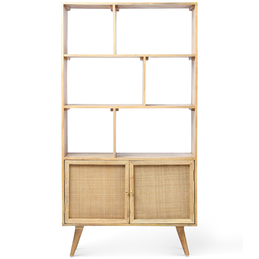 Desser Manhattan 2 Door 6 Shelf Natural Rattan and Mango Wood Standing Bookcase Image 2