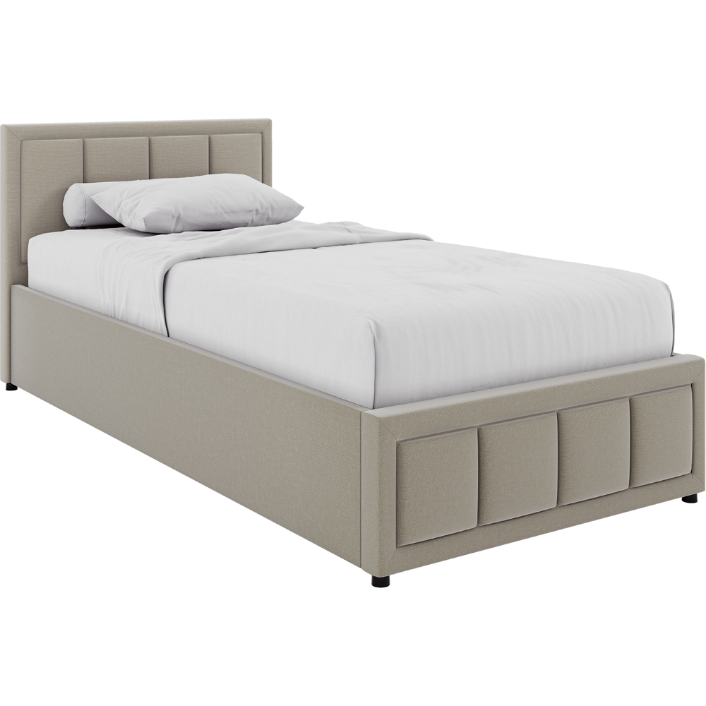 VIDA DESIGNS Vanita Single Beige Linen Ottoman Bed with Padded Headboard Image 2