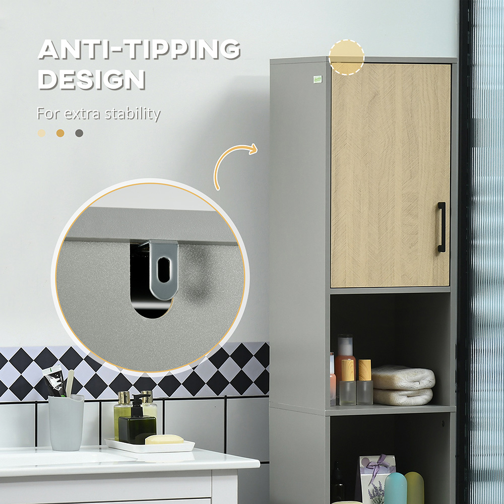 Kleankin 2 Door Grey and Natural Tall Floor Cabinet Image 6