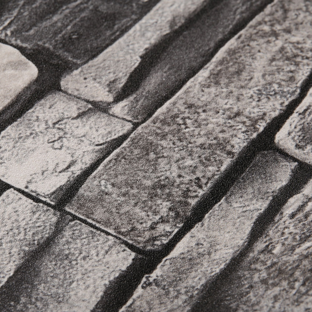 Living and Home Rustic Faux Brick 3D Grey and Black Wallpaper Roll Image 1