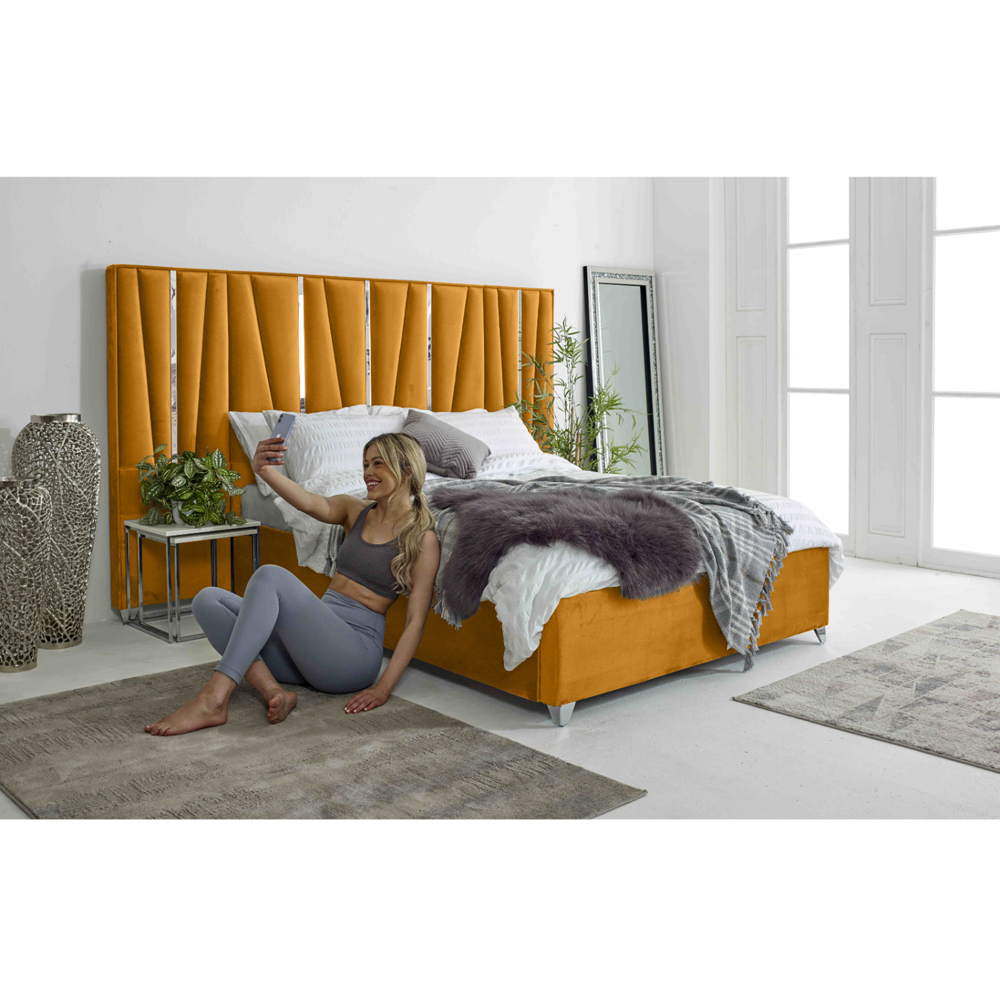 Eleganza Mila King Size Mustard Plush Velvet Bed Frame with Lined Headboard Image 8