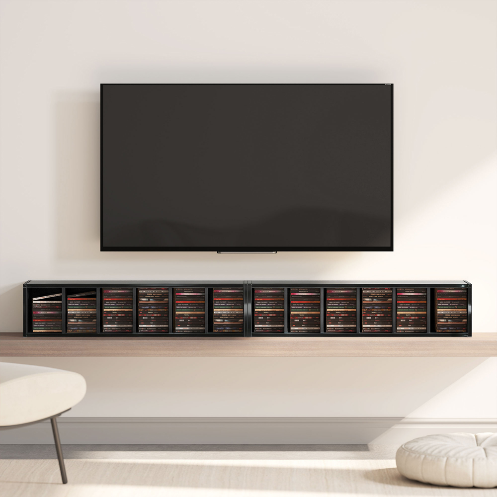 Portland 6 Shelf High Gloss Black Adjustable CD Storage Unit Set of 2 Image 2