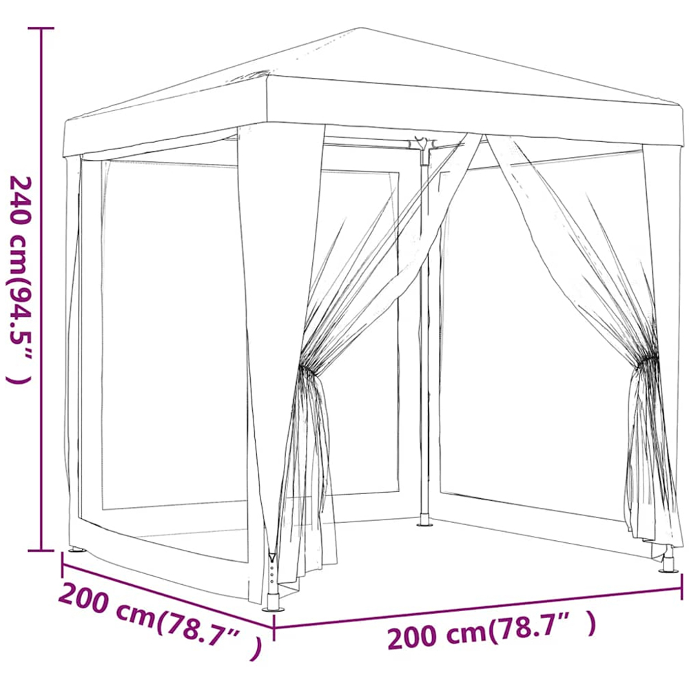 vidaXL 3 x 3m Blue Party Tent with 4 Mesh Sidewalls Image 7